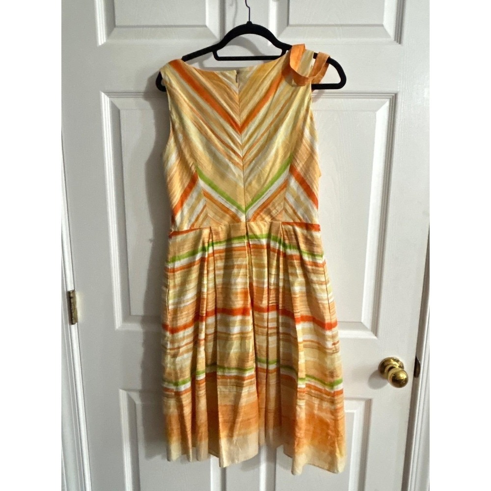 Kasper A-Line Dress Womens Size 4 Orange Striped Summer Brunch Sleeveless Bow - Picture 10 of 13